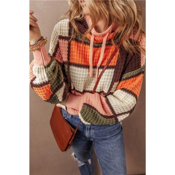 Drawstring Color Block Mock Neck Sweater - Picture 5 of 11